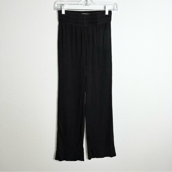 Everlane Pants Women XS Wide Leg Flare Black Ribbed High Rise Stretch F - Picture 4 of 10
